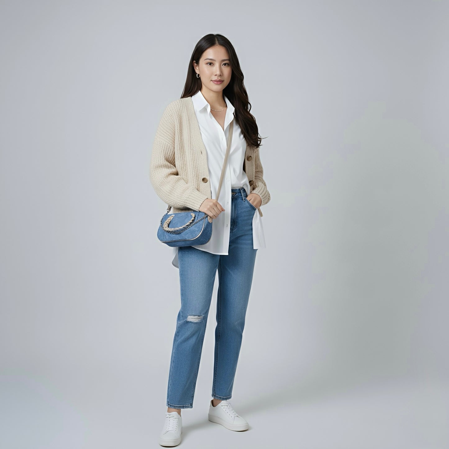 AVA - Sac bandoulière en jean avec détails en chaîne