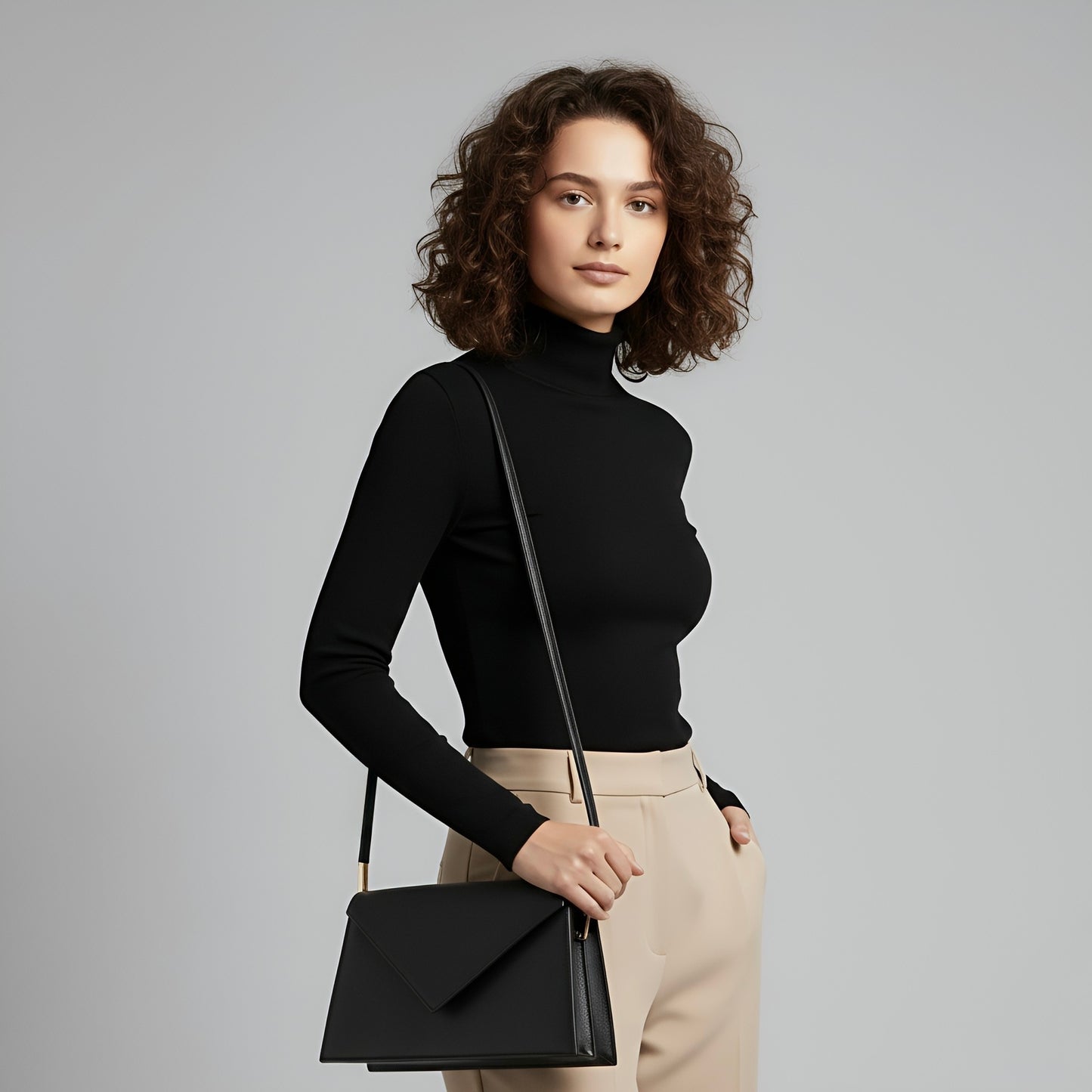 SOHO - Sac à bandoulière élégant en cuir - Noir classique et marron terre cuite