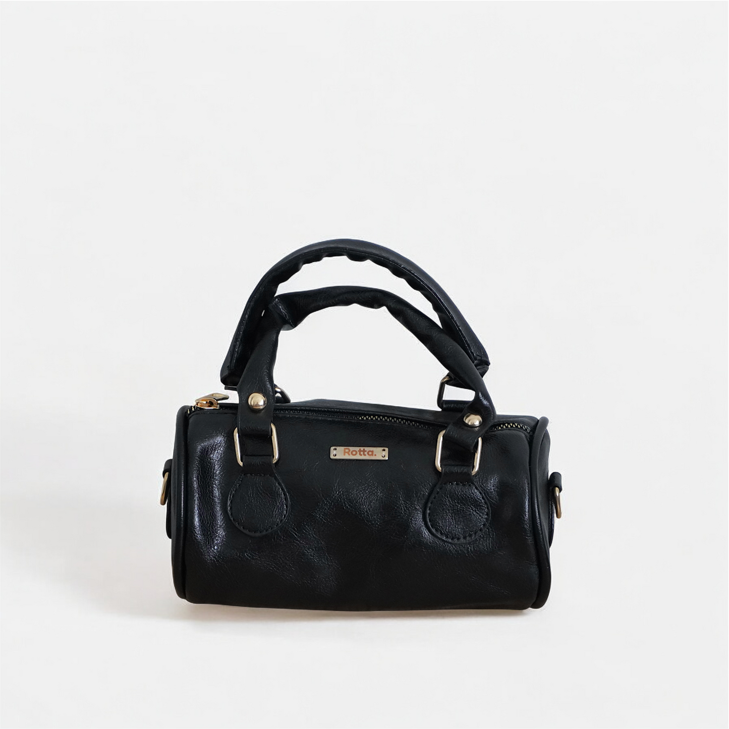 LIA - Élégant mini sac rond en cuir avec longue bandoulière, sac tonneau - Gris et noir