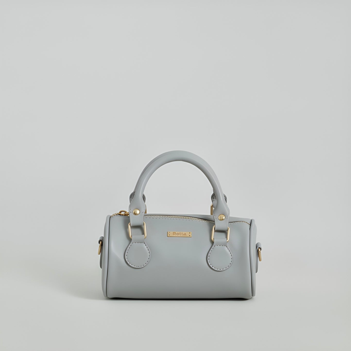 LIA - Élégant mini sac rond en cuir avec longue bandoulière, sac tonneau - Gris et noir