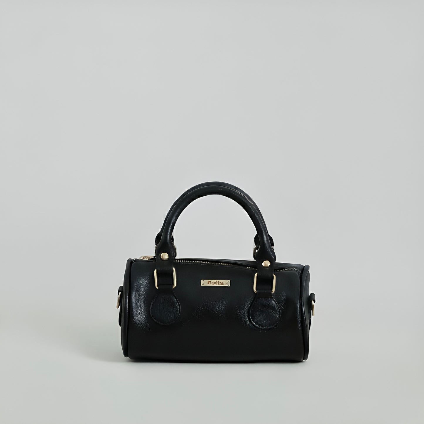 LIA - Élégant mini sac rond en cuir avec longue bandoulière, sac tonneau - Gris et noir