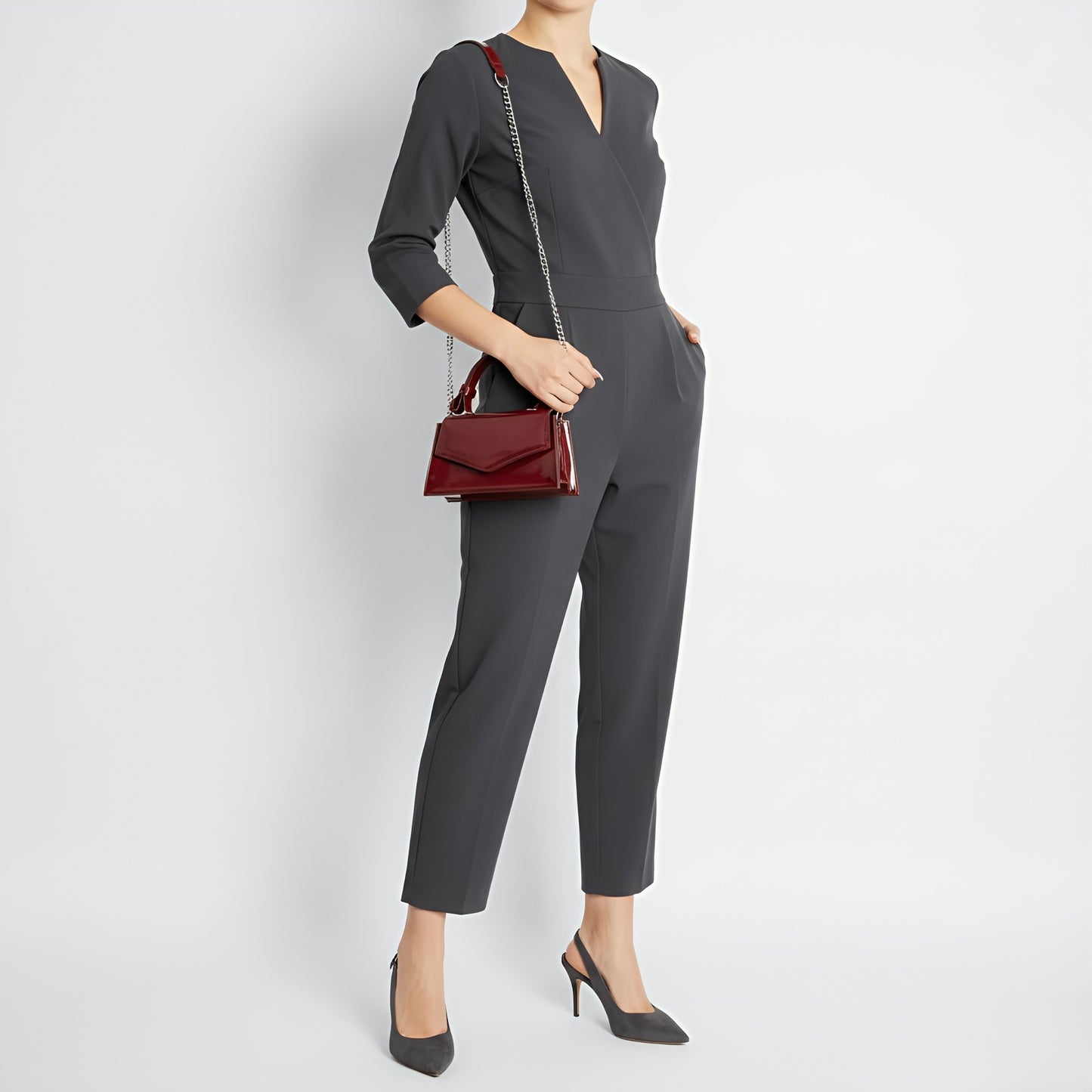 CHERRY - Mini sac bandoulière en cuir brillant et chic - Rouge cerise et noir