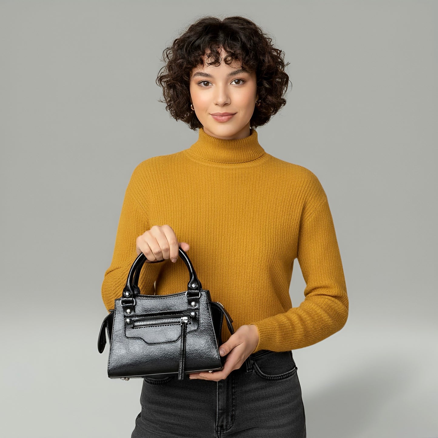 NOIR - Mini sac en toile compact en cuir vegan