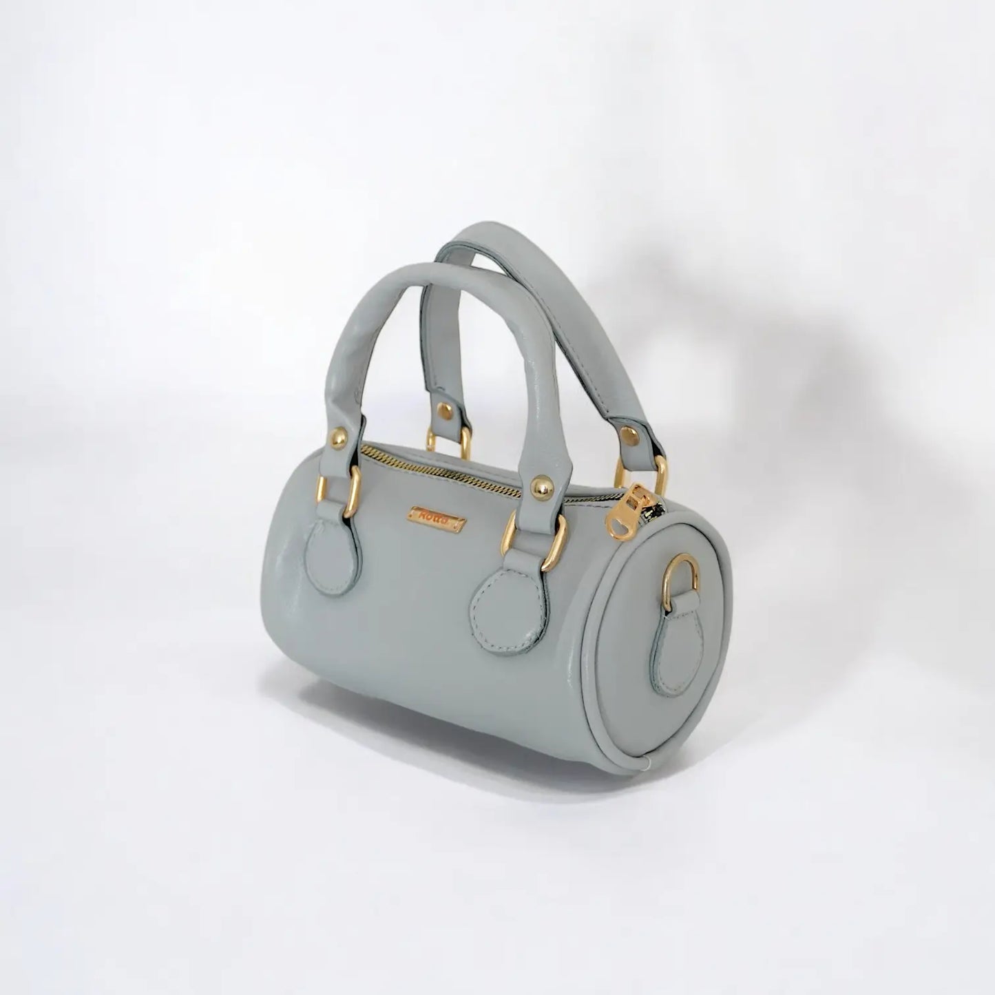 LIA - Elegant Round Mini Leather Bag with Long Strap, barrel bag - Gray & Black rotta.ca