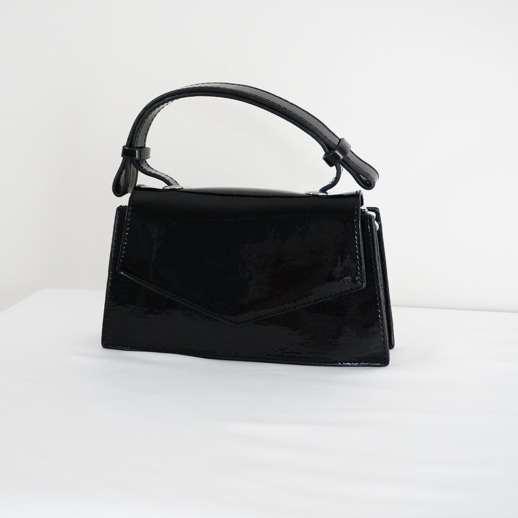 CHERRY - Glossy Chic Mini Leather Crossbody Bag - Cherry Red & Black