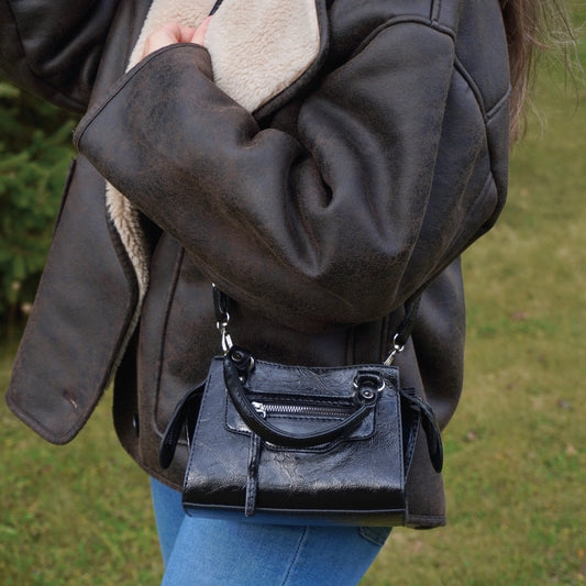 NOIR - Mini sac en toile compact en cuir vegan