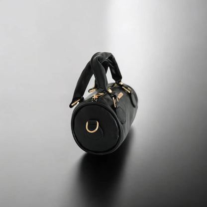 LIA - Elegant Round Mini Leather Bag with Long Strap, barrel bag - Gray & Black rotta.ca