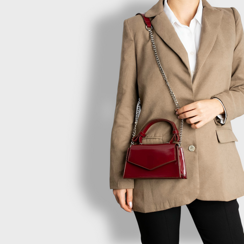 CHERRY - Glossy Chic Mini Leather Crossbody Bag - Cherry Red & Black