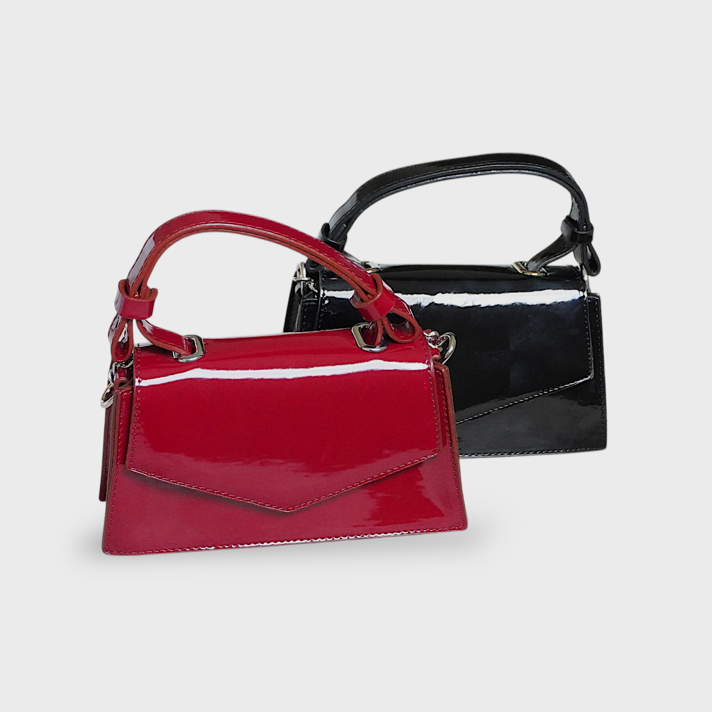 CHERRY - Mini sac bandoulière en cuir brillant et chic - Rouge cerise et noir