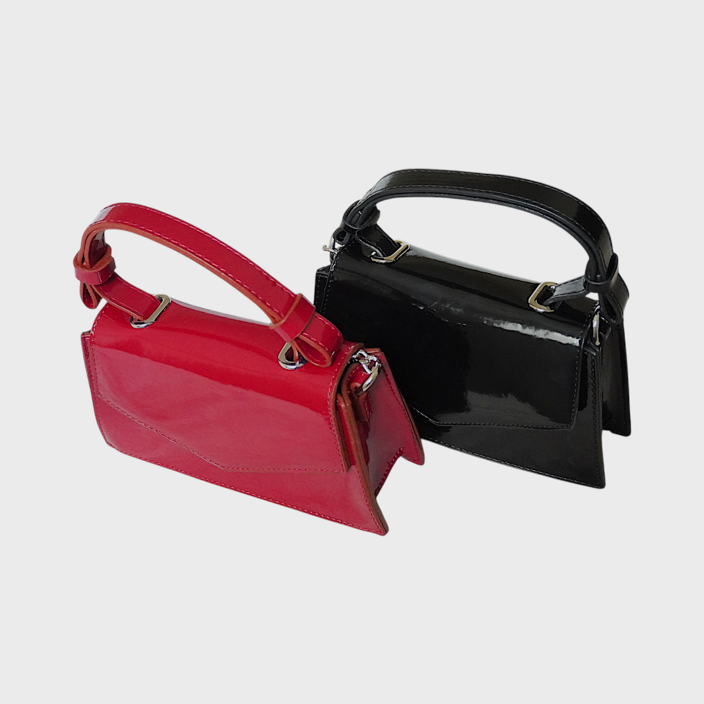 CHERRY - Mini sac bandoulière en cuir brillant et chic - Rouge cerise et noir