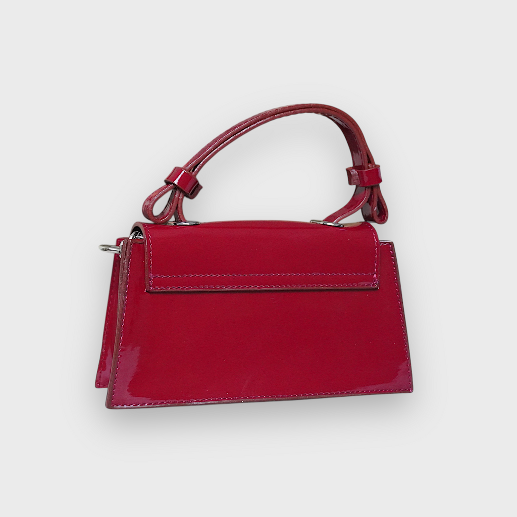 CHERRY - Glossy Chic Mini Leather Crossbody Bag - Cherry Red & Black