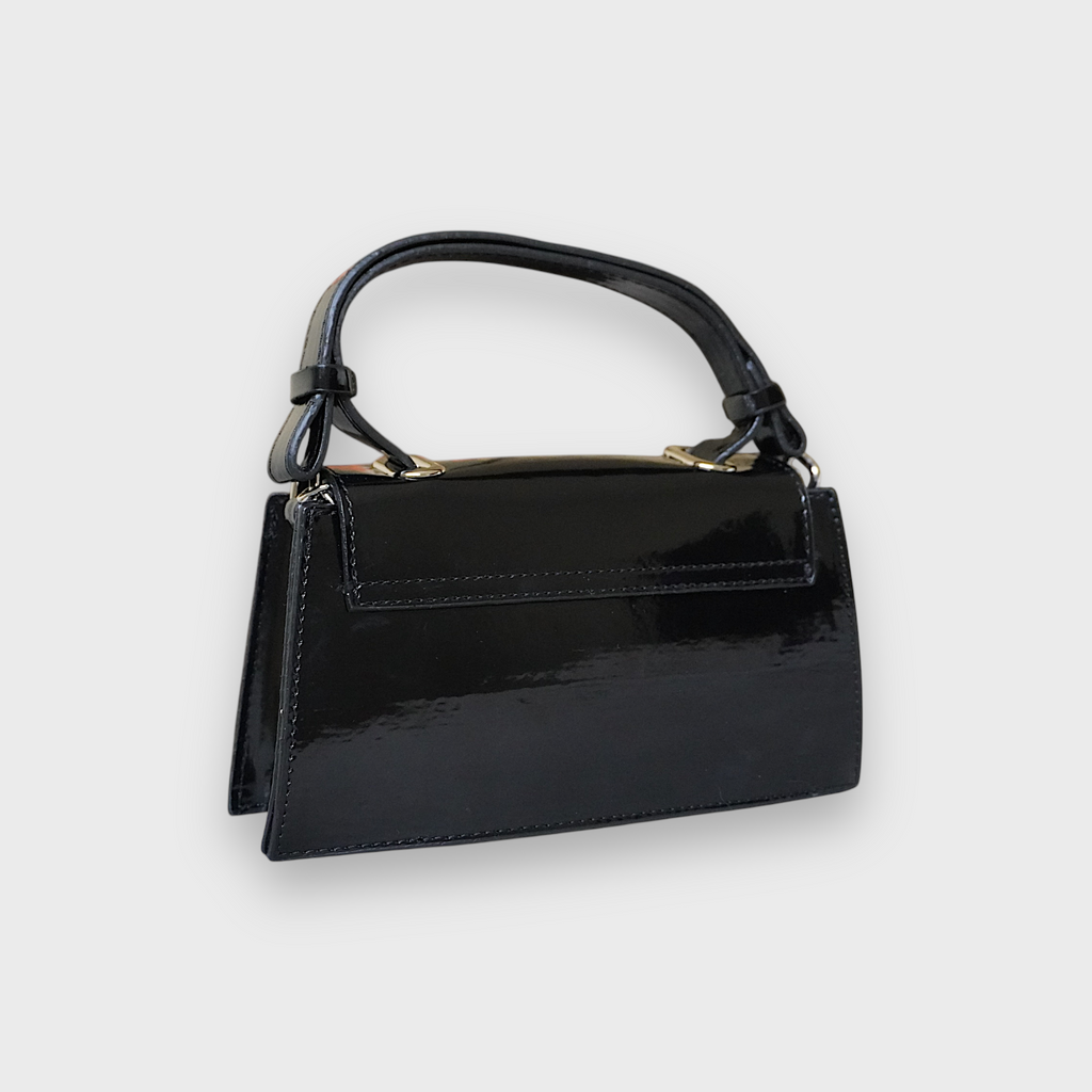CHERRY - Glossy Chic Mini Leather Crossbody Bag - Cherry Red & Black